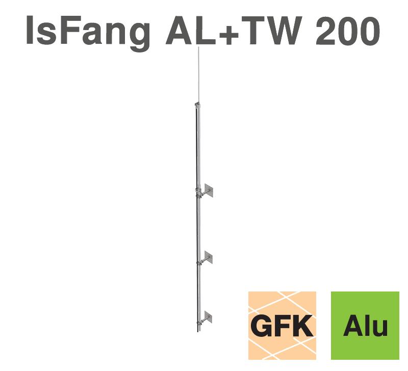 Insulated AL air-termination rod for isCon conductor laid outdoors, with isFang support for wall mounting TW200