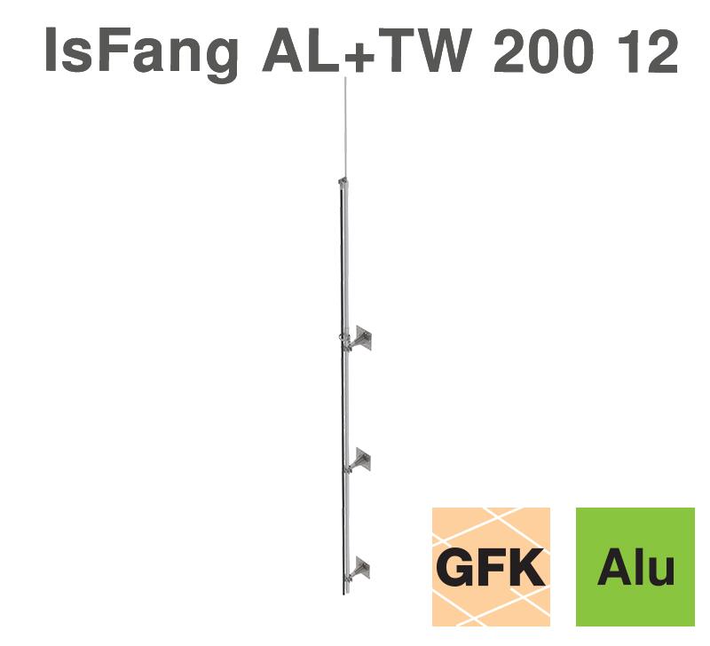 Insulated AL air-termination rod for isCon conductor laid outdoors, with isFang support for wall mounting TW200-12