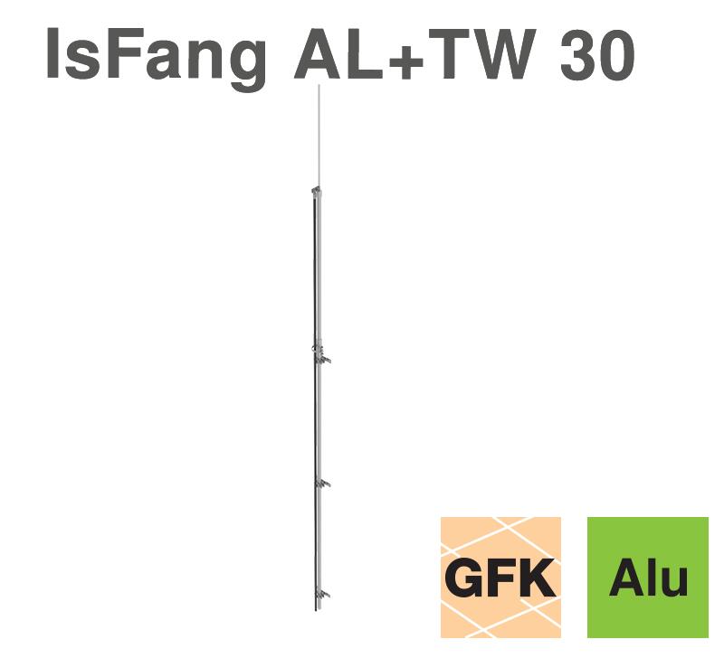 Insulated AL air-termination rod for isCon conductor laid outdoors, with isFang support for wall mounting TW30
