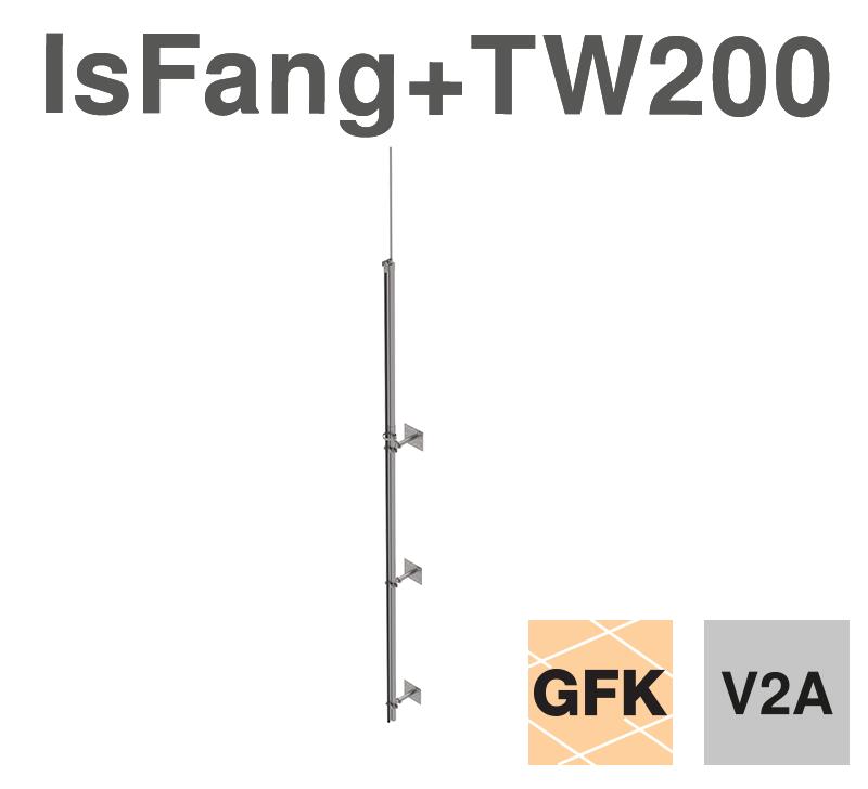 Insulated air-termination rod for isCon conductor laid outdoors, with isFang support for wall mounting TW200