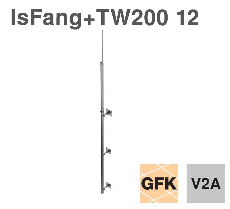 Insulated air-termination rod for isCon conductor laid outdoors, with isFang support for wall mounting TW200-12