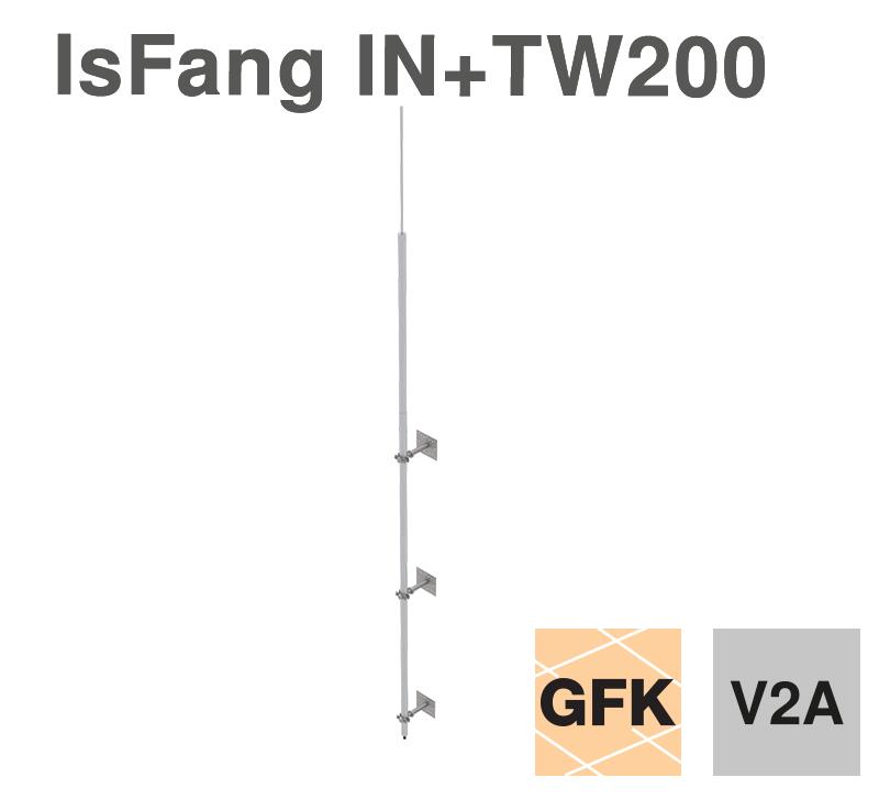 Insulated air-termination rod for isCon conductor laid indoors, with isFang support for wall mounting TW200