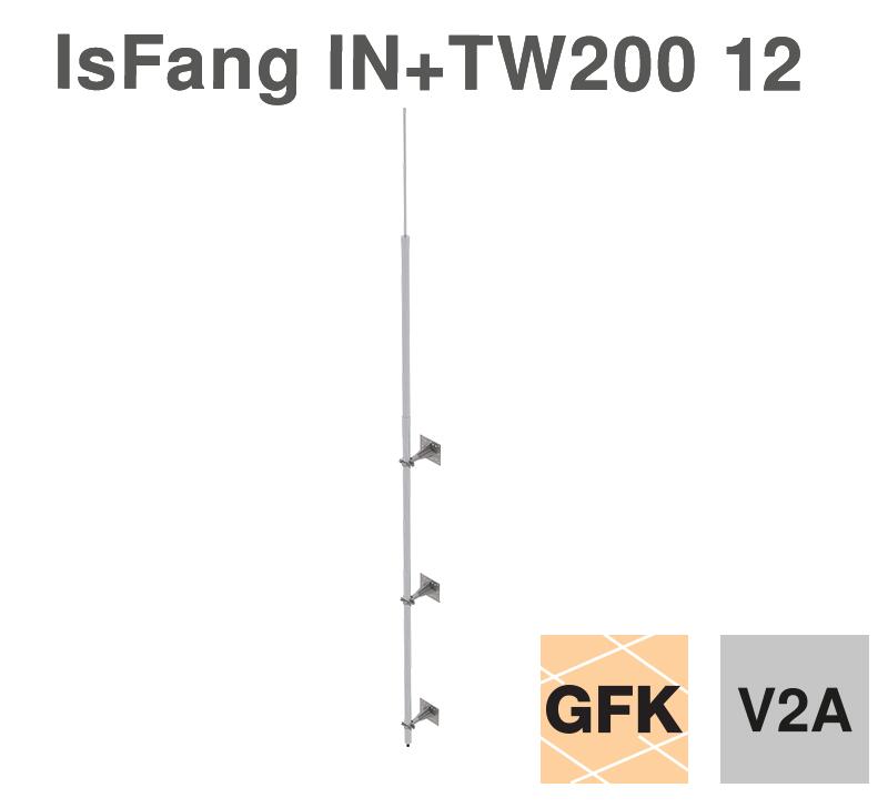 Insulated air-termination rod for isCon conductor laid indoors, with isFang support for wall mounting TW200-12