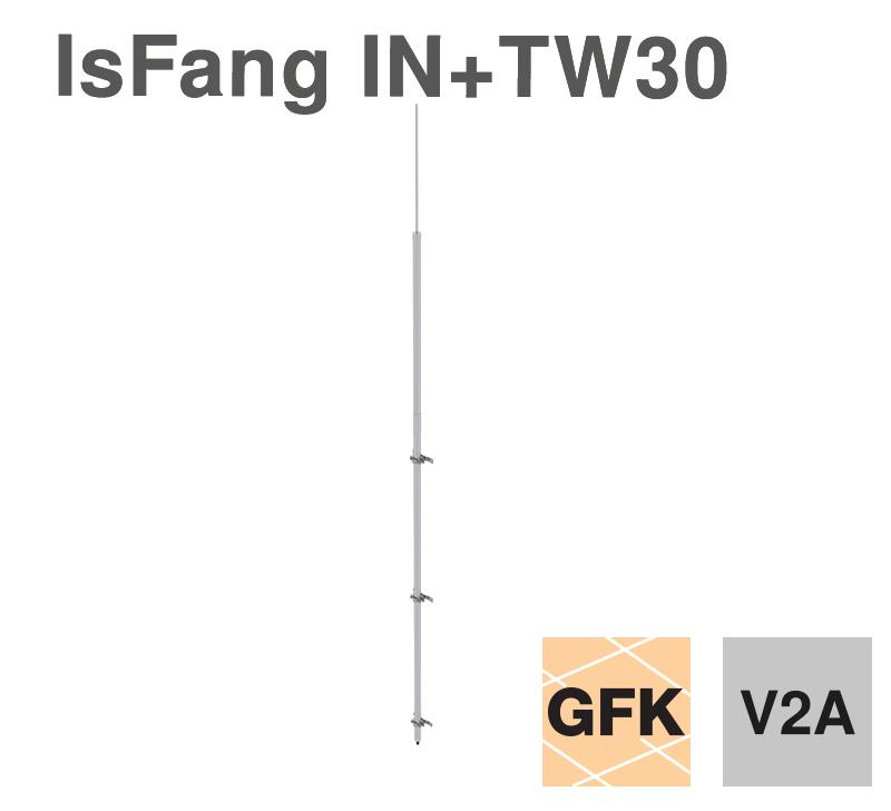 Insulated air-termination rod for isCon conductor laid indoors, with isFang support for wall mounting TW30